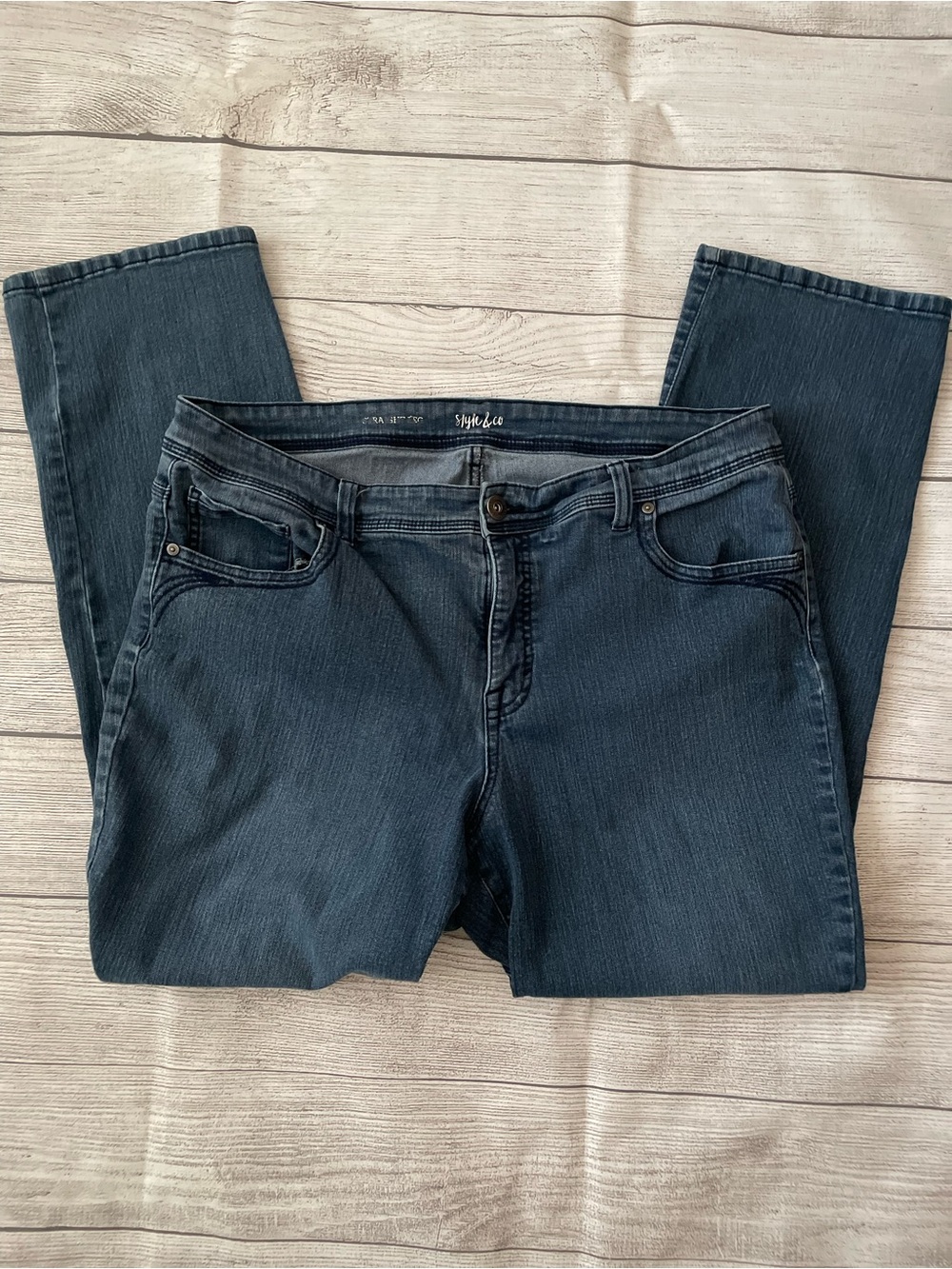 Style & Co. Women's Straight Leg Jeans in Dark Blue